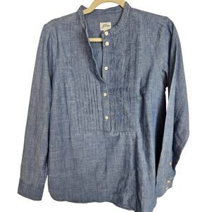 J Crew Shirt Chambray Shirt Women S Blue Tuxedo Shirt Long Sleeve Shirt NEW